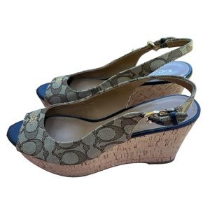 LADIES BROWN COACH SLINGBACK PLATFORM WEDGES SIZE 9B